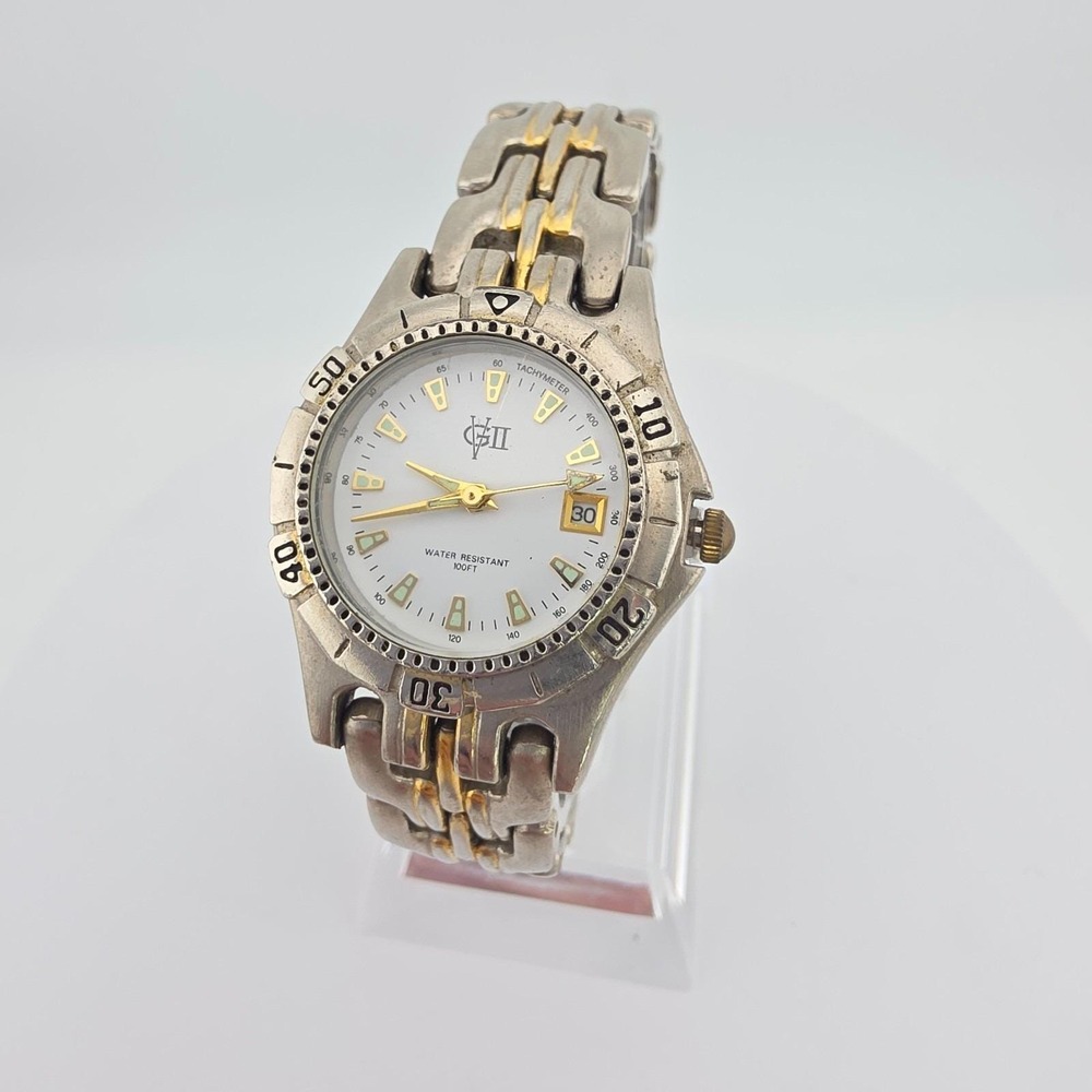 Vtg GLORIA VANDERBILT II Ladies Watch Diver Rotating Bezel Gold Plated 6.5"